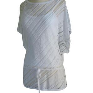 WHITE HOUSE BLACK MARKET Drawstring Waist White Sweater Blouse Top Size M